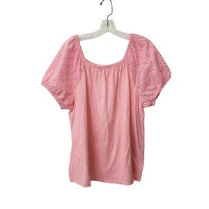 Style and Co Pink Jersey Peasant Blouse with Eyelet Sleeves PXXL